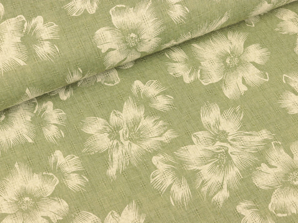 Webware Ajourmuster Hibiskusblüten weiß auf Grün