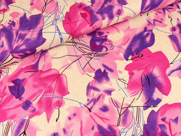 Viscose Leinen Jersey Blumen pink-lila auf Natur