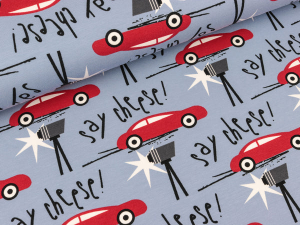 Baumwolljersey Say Cheese! hellblau by Petra Laitner