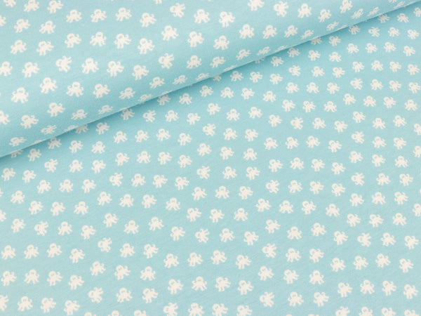 Baumwolljersey Sea Life Kleine Krabben weiß auf Hellblau