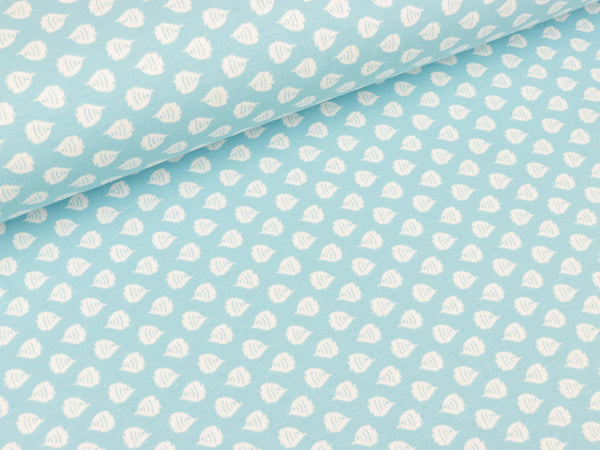 Baumwolljersey Sea Life Kleine Fische weiß auf Hellblau