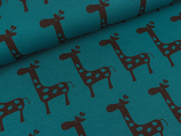 Baumwolljersey Vicente Retro Giraffen braun auf Petrol