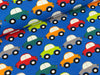 Baumwolljersey Vicente Retro Autos bunt auf Royalblau