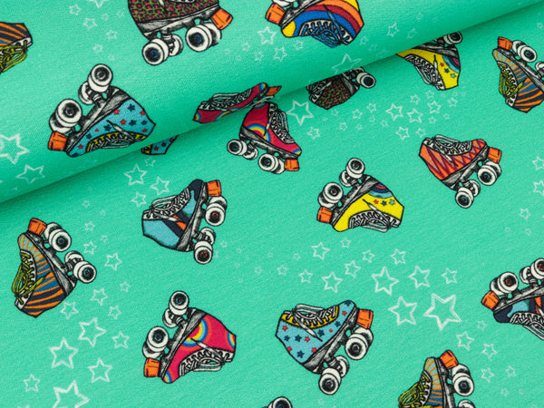 Leichter Baumwollsweat Retro Skates mint-bunt by Lila-Lotta
