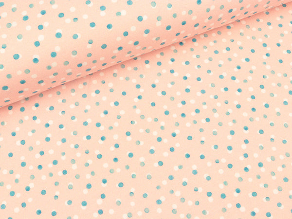 Baumwolljersey Funny Farm Pünktchen bunt auf Hellrosa