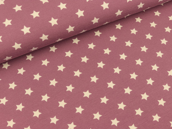 Baumwolljersey Sterne hellgrau auf Mauve