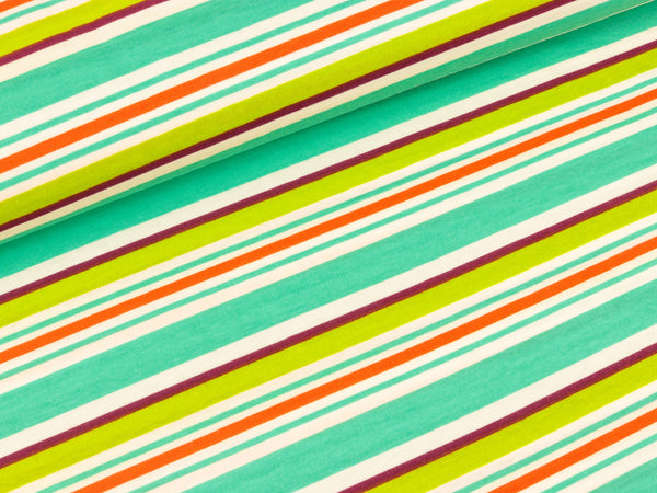 Baumwolljersey Bunte Streifen mint-weiß-orange-lime-bordeaux