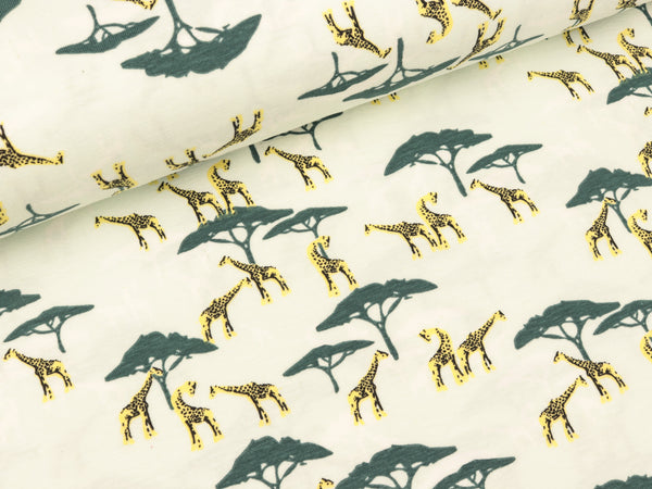 Baumwolljersey Safari Print Giraffen auf Mint