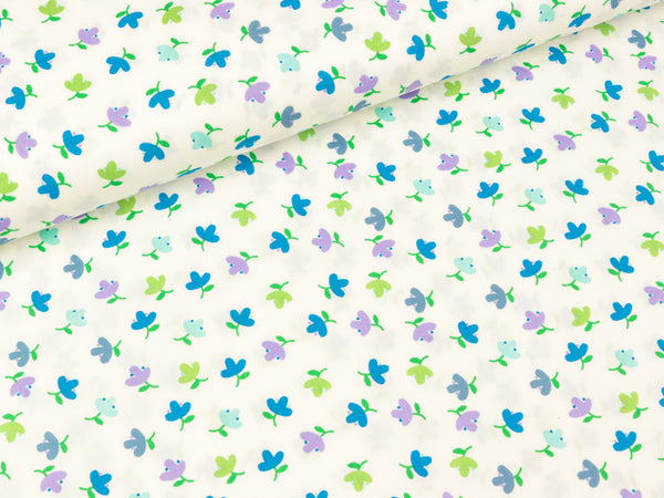 Baumwollstoff Streublümchen flieder-blau-hellgrün auf Weiß