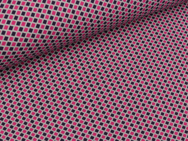 Baumwolljersey Charlotte Rauten pink-aubergine auf Hellgrau