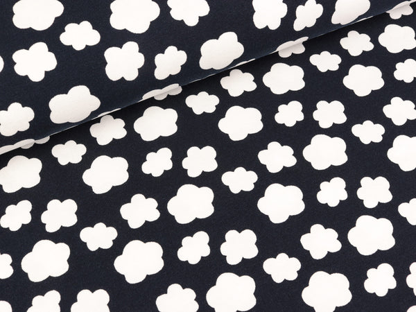 Baumwolljersey Mini Clouds weiß auf Tiefblau