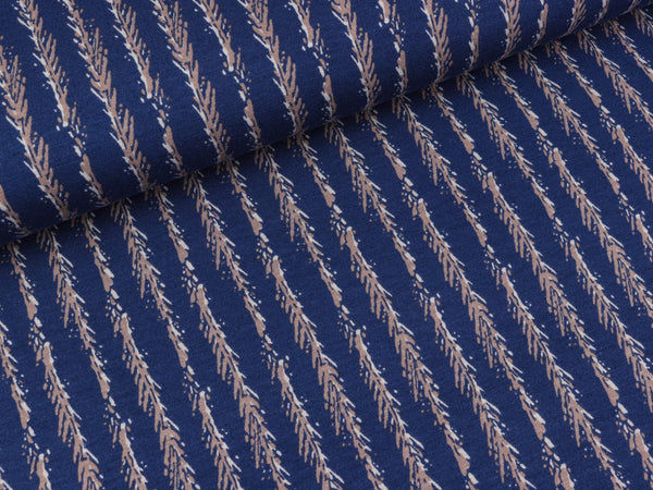 Viscosejersey Senna Gräser auf Dunkelblau