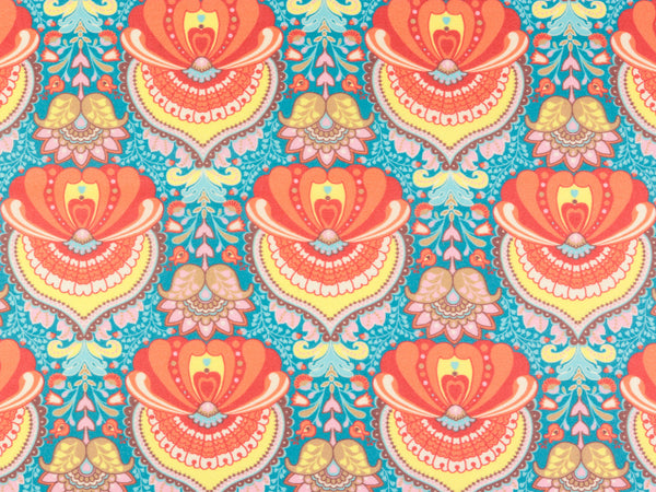 Beschichtete Baumwolle Nele Blumenornamente auf Türkis