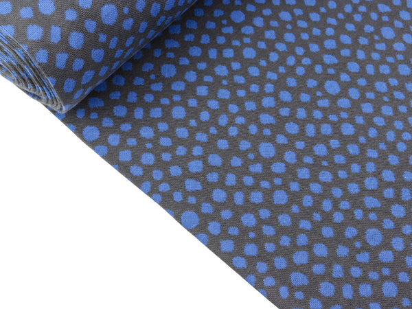 Glatte Bündchenware Karla Punkte blau auf Dunkelgrau