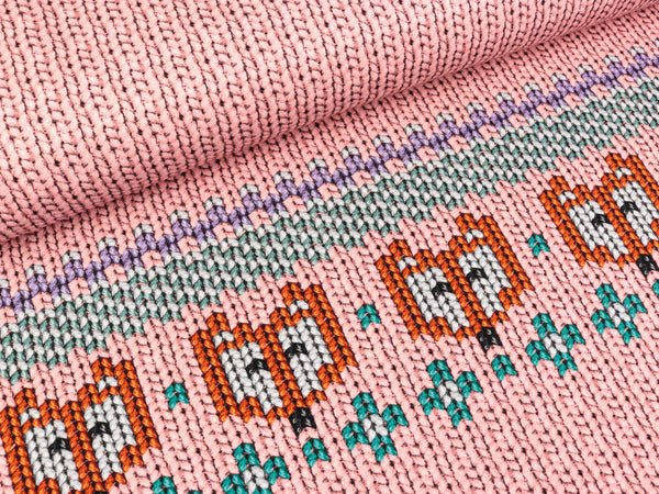 French Terry Cosy Knitting Fox rosa by Cherry Picking Panel 90cm