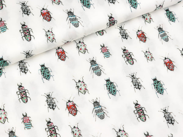 Viskosestoff Kate Käfer bunt auf Weiß