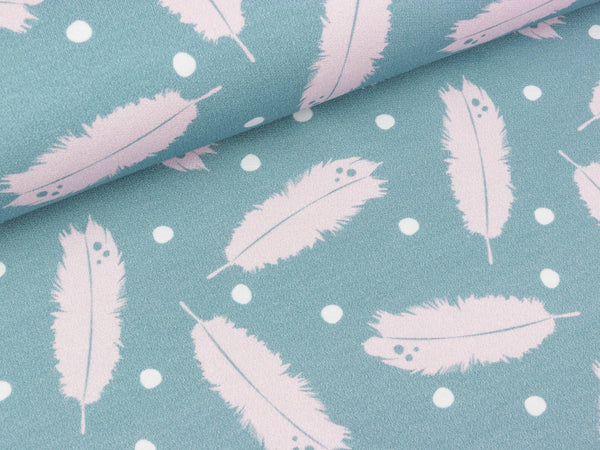 French Terry Federn rosa auf Graugrün by Petra Laitner