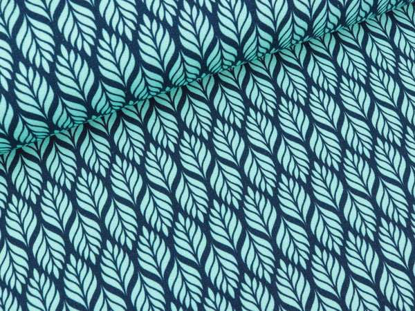 Modalsweat Winter Blossom Blätter mint auf Dunkelblau by Lycklig Design