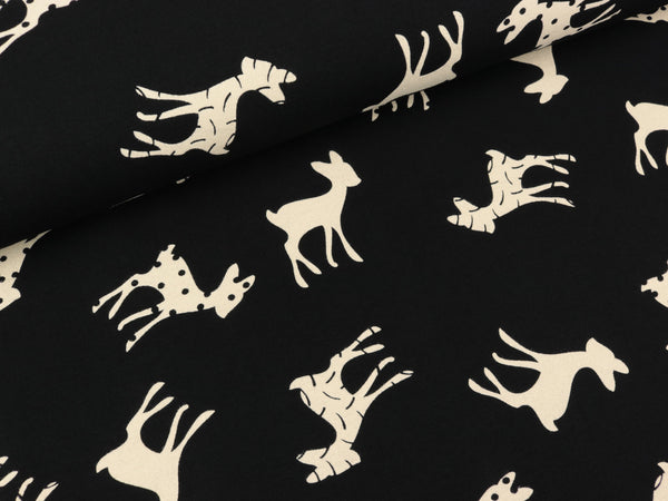 Baumwolljersey Vicente Lovely Deer natur auf Schwarz