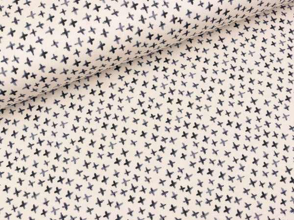 Baumwolljersey Mini Winter Kreuze rauchblau auf Natur