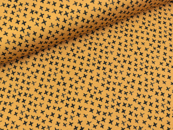 Baumwolljersey Mini Winter Kreuze dunkelgrau auf Ocker