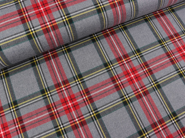 Leichter Jacquard Schottenkaro grau meliert-rot-dunkelgrau-gelb-weiß