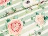 Reststück 25cm - Baumwolljersey Roses auf pastellgrün-creme gestreift