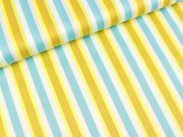 Baumwollsatin "High Five" Stripes weiß-hellblau-gelb by Hamburger Liebe