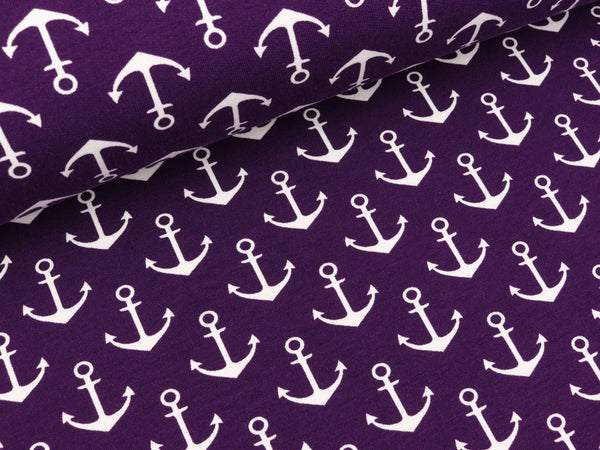 French Terry Anchor weiß auf Violett