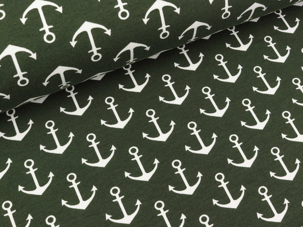 French Terry Anchor weiß auf Dunkelgrün