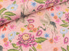 Digital Print Melange Jersey Kraniche und Blumen bunt auf rosa meliert
