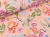 Digital Print Melange Jersey Kraniche und Blumen bunt auf rosa meliert