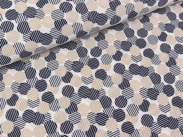 Supersoft Jersey Dots dunkelblau-beige auf Weiß