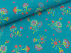 Baumwolljersey Flowers bunt auf Türkis