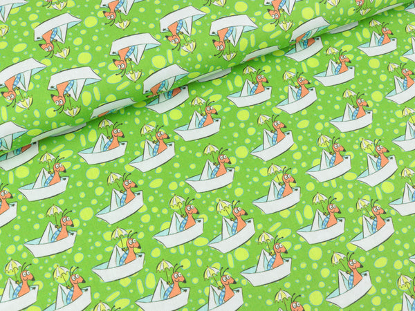 Steinbeck Webware Kleine Tiere im Boot auf Frühlingsgrün