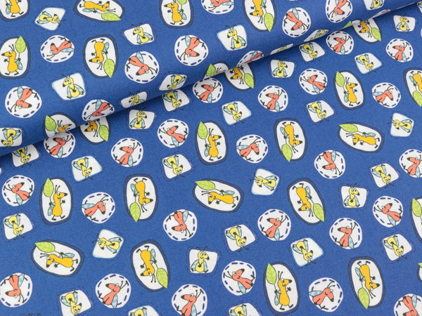 Steinbeck Webware Kleine Tiere bunt auf Blau