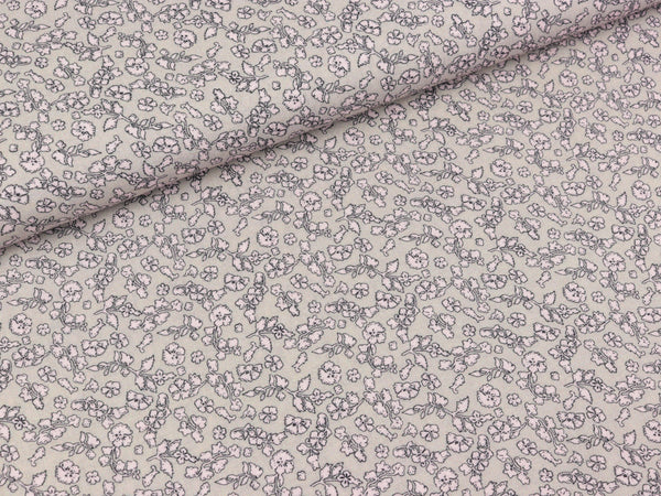 Viskosestoff Mia Streublümchen rose auf Hellgrau