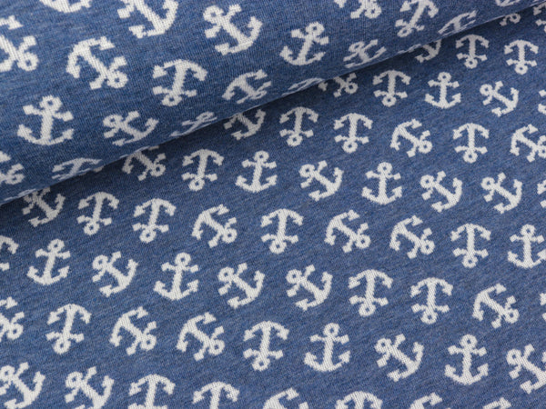 AHOI Bio Doubleface Jersey Anchor jeansblau melange-weiß by Albstoffe