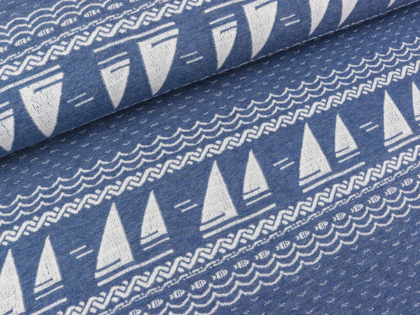 AHOI Bio Doubleface Jersey Sail Away jeansblau melange-weiß by Albstoffe