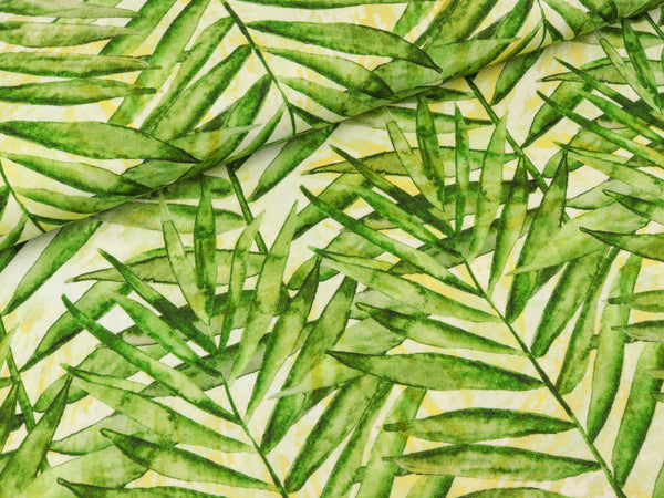 Viskosejersey Phinchen Blätter grasgrün-zitronengelb