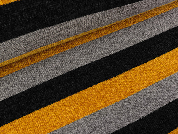 Chenille Stripes ocker-hellgrau-schwarz