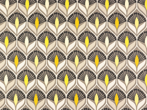 Beschichtete Baumwolle Fächer grau-gelb