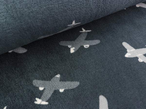 Doubleface Kuschelfleece Plain and Cloud dunkelgrau-bunt