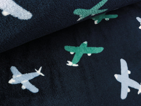 Doubleface Kuschelfleece Plain and Cloud navy-bunt