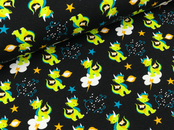 Baumwollsweat Dragon Star bunt auf Schwarz