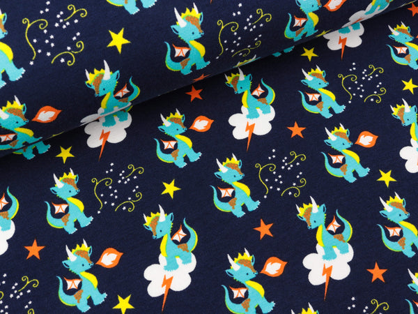 Baumwollsweat Dragon Star bunt auf Dunkelblau