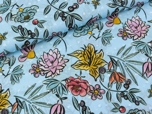 Baumwollstoff Dobby Print Peace eisblau-bunt by Cherry Picking