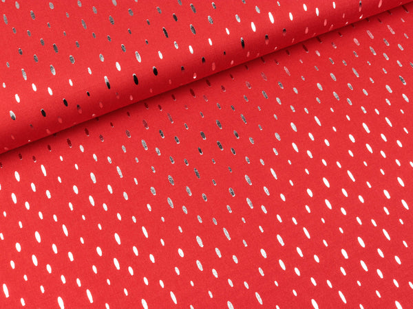 Viskosestoff Chally Foil Print Ovale silber auf Rot