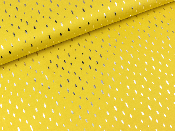 Viskosestoff Chally Foil Print Ovale silber auf Senfgelb