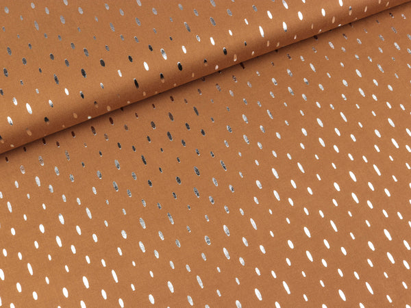 Viskosestoff Chally Foil Print Ovale silber auf Tobacco